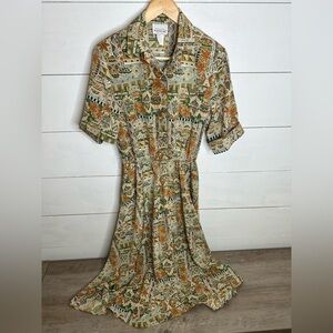 Vintage Brownstone Studio NY Abstract Western Shirt Dress Size 8 Made in USA